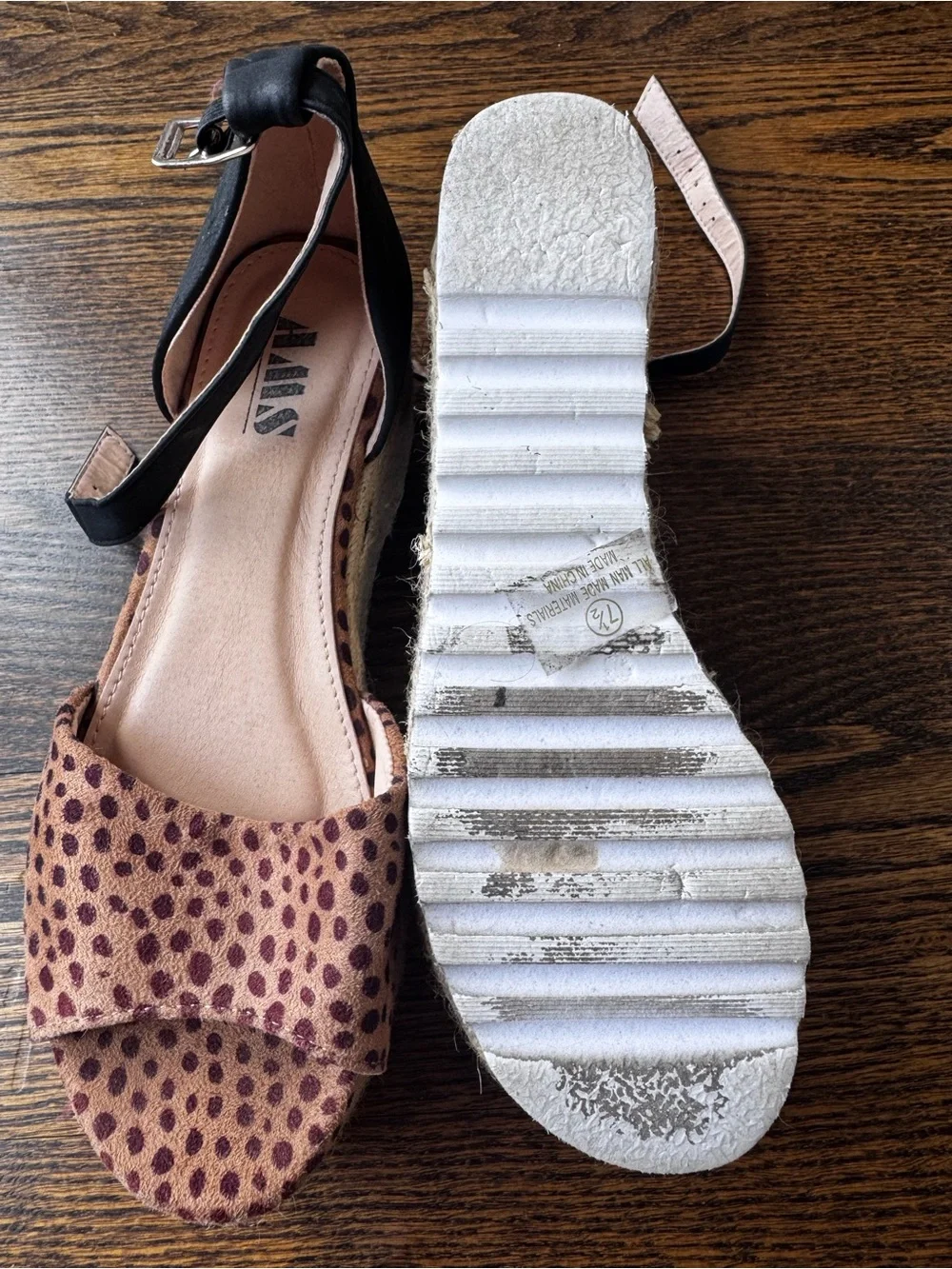 AMAS Leopard Print Brown Espadrille Wedge Sandals with Black Ankle Strap